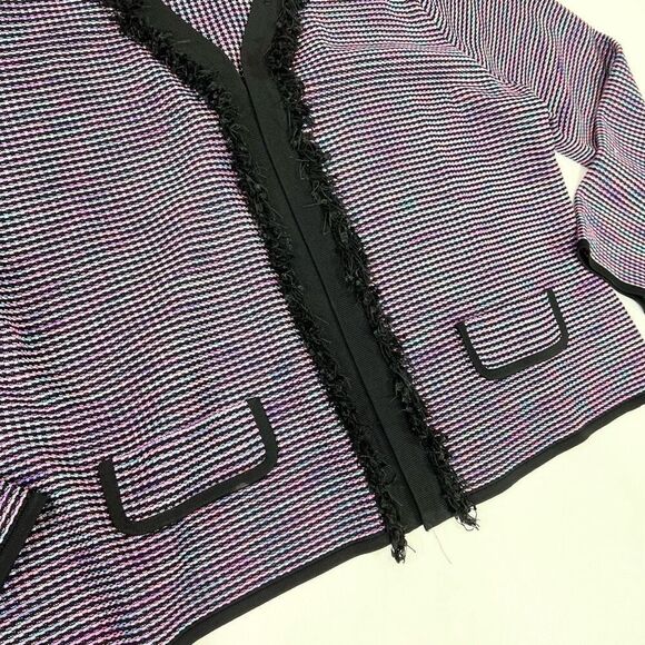 Misook Cardigan Jacket Womens XL Multicolor Open Front Woven Acrylic Fringe Trim - Picture 3 of 8